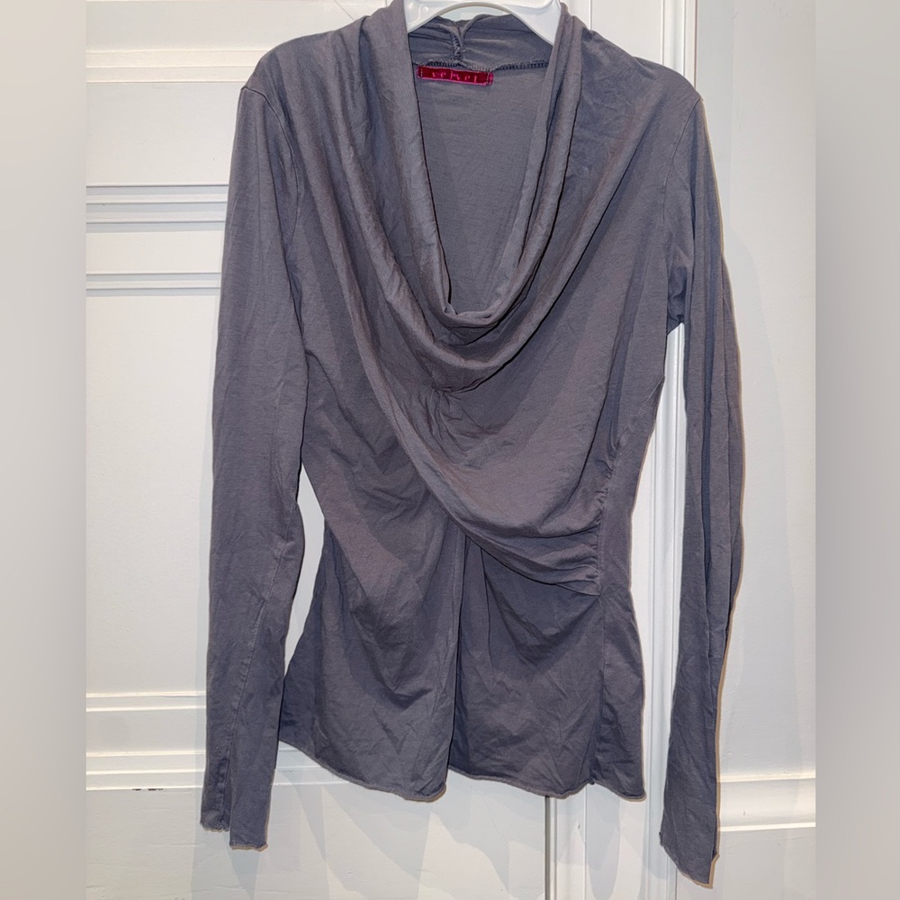 Velvet Charcoal Drape Neck Long Sleeve Top